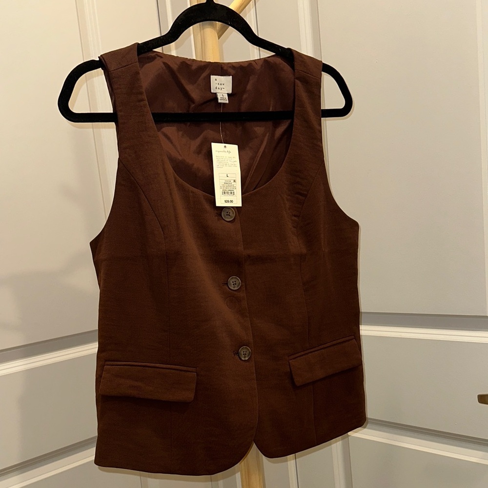 a new day Chocolate Brown Button-Front Vest